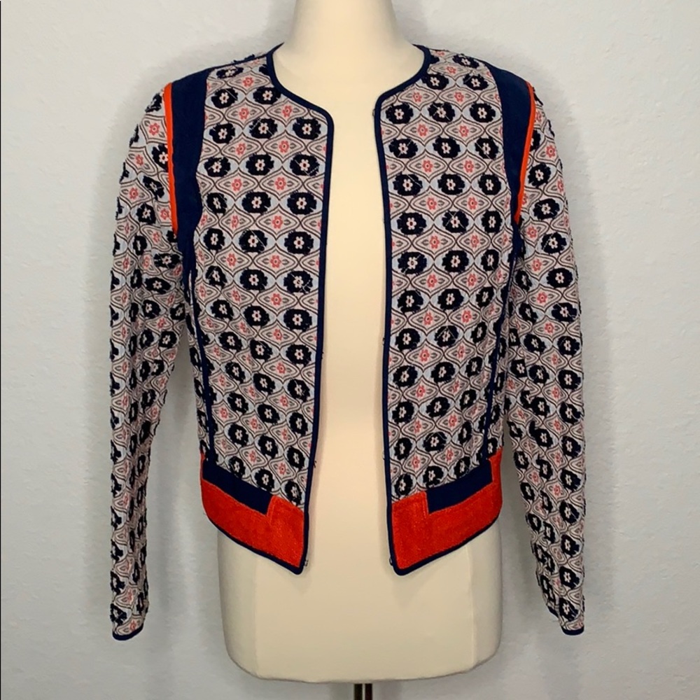 Tory Burch Geometric Blue and Orange Blazer